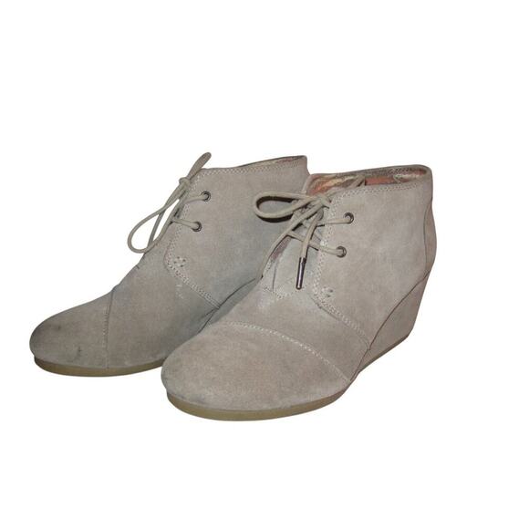 TOMS Boots Womens 10 Tan Suede Desert Wedge Ankle Booties Lace Up Casual Shoes - Picture 1 of 13